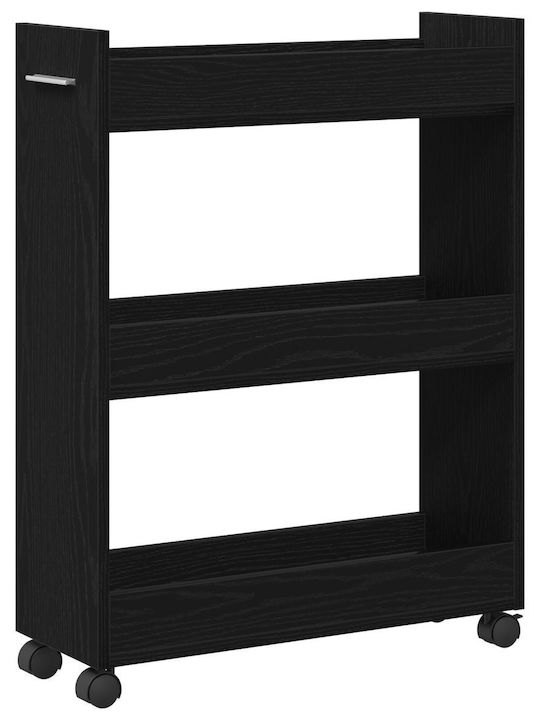vidaXL Wooden Kitchen Trolley 3 Tiers Black 60x22x79cm