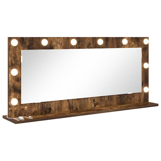 vidaXL Makeup Mirror Wall with Light 18x18cm Brown