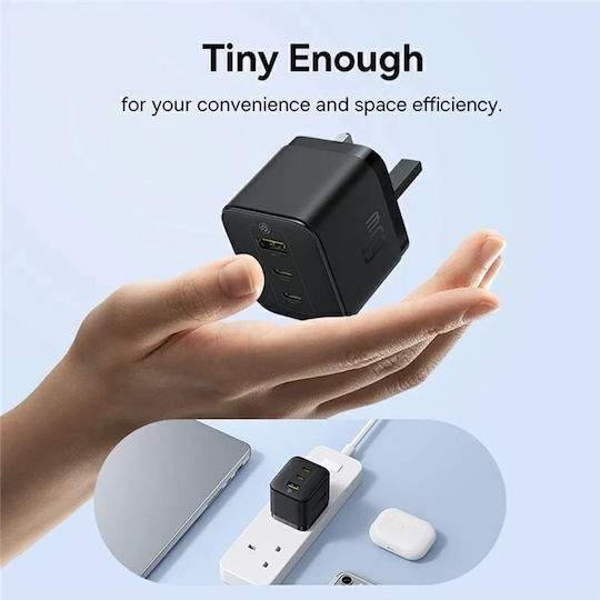Baseus Baseus GaN Handyladegerät Ohne Kabel Mit USB-A Ausgangsanschluss Und 2 USB-C Ausgangsanschlüsse 65W Schnellladetechnologie 3.0 Schwarze