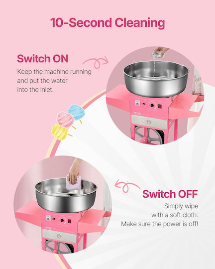 Vevor Commercial Cotton Candy Machine Cart 1000W Party