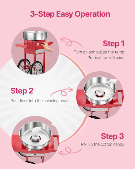 Vevor Commercial Cotton Candy Machine Cart 1000w Red