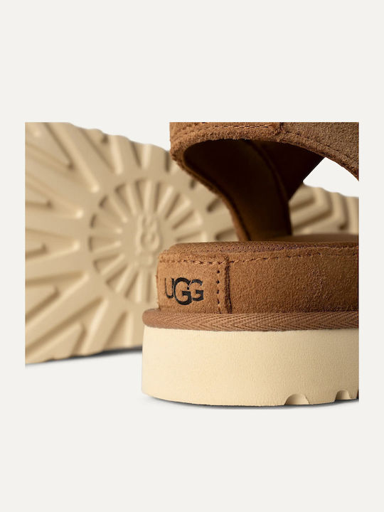 Goldenstar Γυναικεία Σανδάλια Flatforms Καφέ