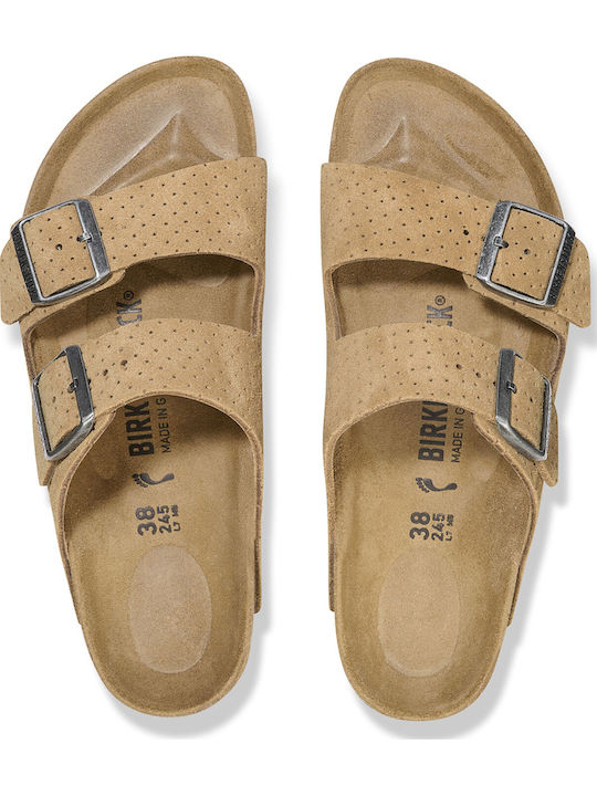 Arizona Leather Women's Flat Sandals Emboss Dots New Beige Narrow Fit