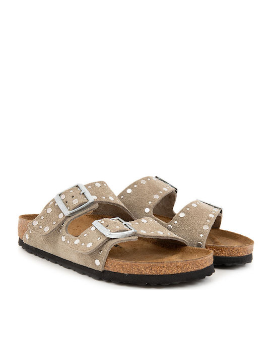 Arizona Rivet Leather Women's Flat Sandals Brown Narrow Fit