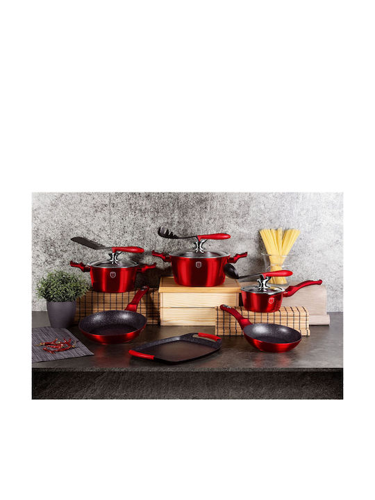 Berlinger Haus Metallic Line Σετ Μαγειρικά Σκεύη από Αλουμίνιο Burgundy Collection με Επίστρωση από Πέτρα 16τμχ