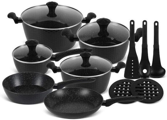Edenberg Cookware Set Made of Aluminum Black 15 Pieces Edenberg Cookware Set Made of Aluminum Black 15 Pieces