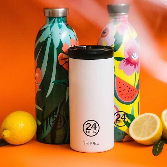 24Bottles Travel Tumbler Handled Tumbler Thermos Stainless Steel BPA Free 600ml Multicolour with Straw and Handle