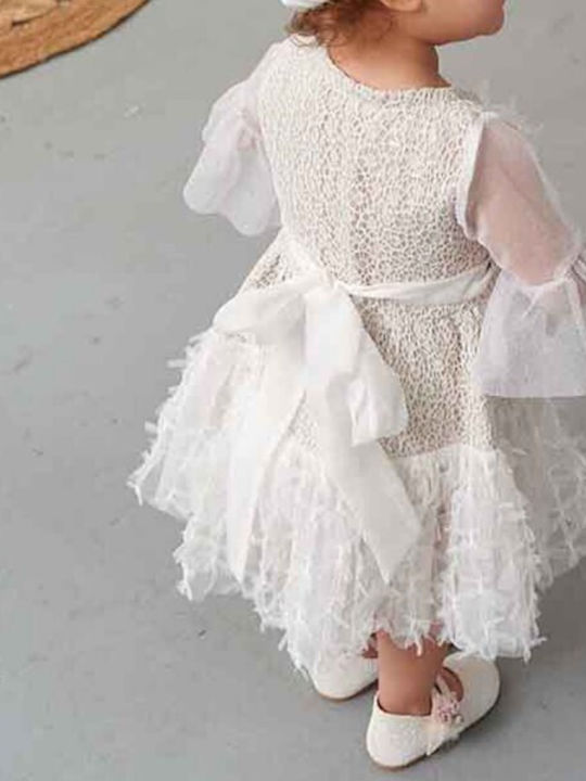 Bonito Baby White Baptism Clothing Set with Hair Accessories & Dress made of Tulle 2pcs