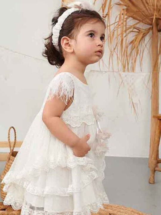Bonito Baby White Baptism Clothing Set with Hair Accessories & Dress made of Tulle 2pcs