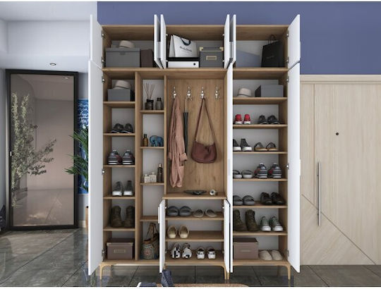 Catevara 106 Mobilier de Intrare cu Oglindă Walnut, White 180x38x240cm