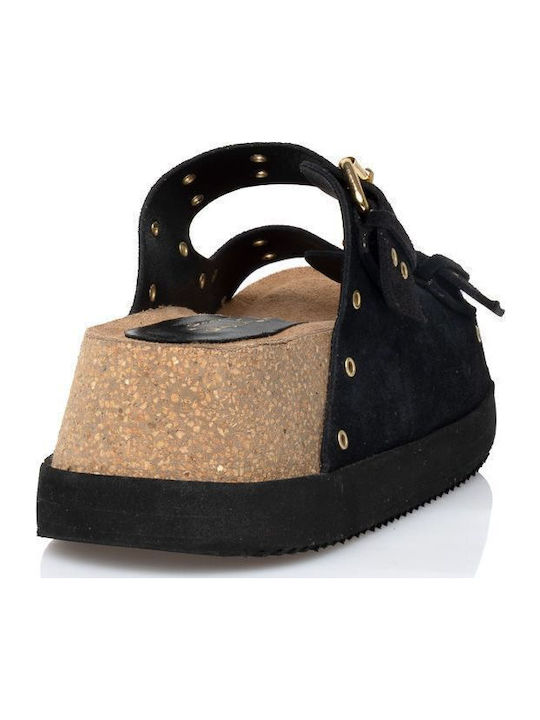 Leather Women's Flat Sandals in Black Color