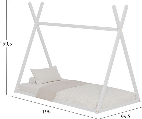 Munk T.montessori Kinderbett Montessori Einzeln Weiß für Matratze 90x190cm