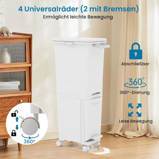 Costway Recycling Waste Bin Plastic 36x25x84cm White