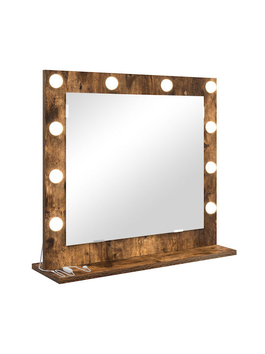 vidaXL Wall Mirror with Brown Wooden Frame & LED Lighting 60x55cm 1pcs