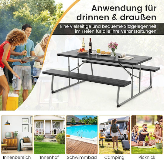 Costway Table Metal for Camping Foldable 183xx74cm Pink
