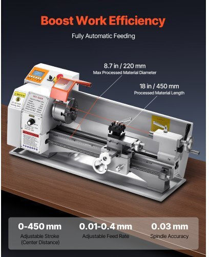 Vevor Μηχανουργικός Τόρνος QZDCLWCC8718VDYLAV2 με Ισχύ 1.25kW
