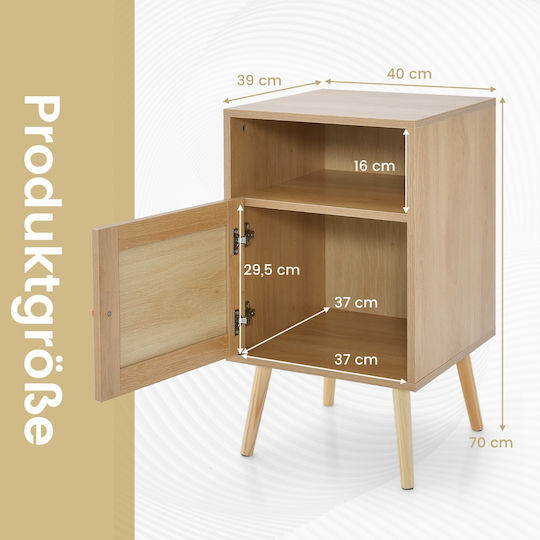 Κομοδίνο Ξύλινο με Μεταλλικά Πόδια Μπεζ 40x39x70cm
