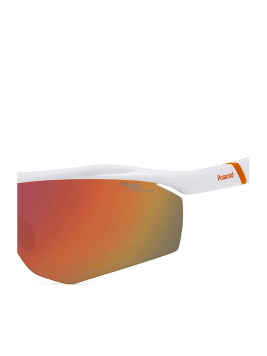 Polaroid Unisex Ochelari de soare cu Alb Cadru și Portocaliu Polarized Oglindă Lentilă PLD7055/S VK6/BG