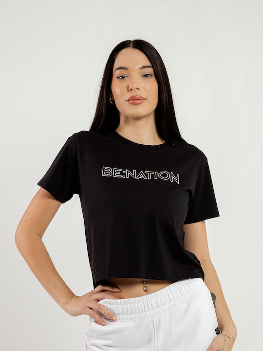 Γυναικείο Crop Top Βαμβακερό Κοντομάνικο Μαύρο