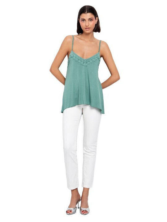 Damen Bluse mit Trägern & V-Ausschnitt Bay Leaf Mint