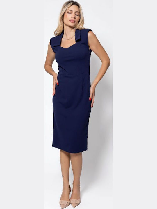Sommer Midi Damenkleid Ärmellos mit Tränen Blau Μαρέν