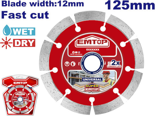 Disc Turbo Diamantat 125mm Tăiere Umedă/Uscată Lamă 12mm Eddc011251 Emtop