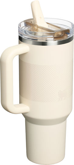 Stanley Quencher ProTour Flip Straw Handled Tumbler Thermos Stainless Steel BPA Free 1.18lt Cream Fade with Straw and Handle
