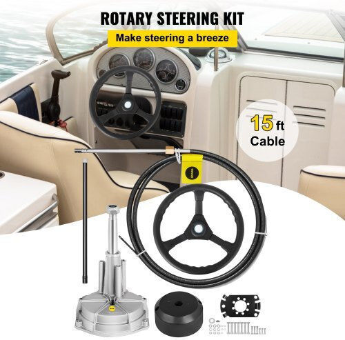 Vevor Outboard Steering System 15' Outboard Steering System 15 Feet Boat Steering Cable 13" Wheel Durable Marine Steering System