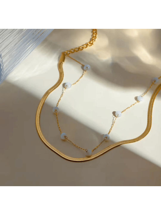 Gold Plated Steel Anklet with Pearls