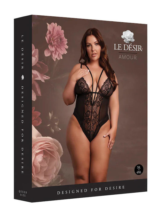 Wireless Lace Bodysuit Adjustable Sliders Plus Size Black