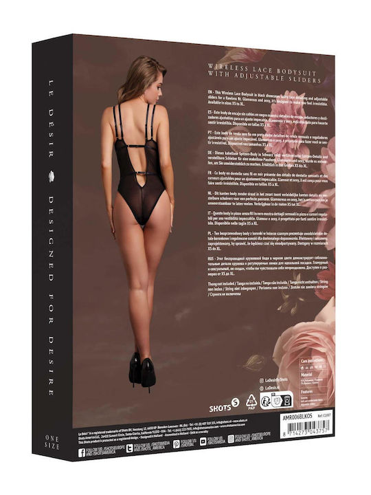Wireless Lace Bodysuit Adjustable Sliders One Size Black