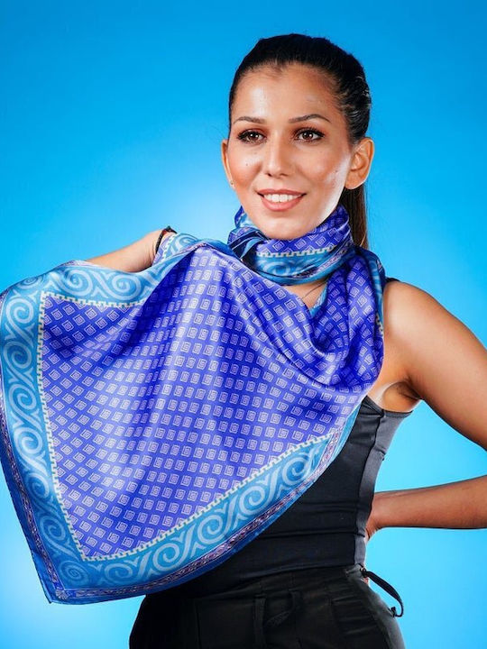 Kalfas Luxury Silk Γυναικείο Μεταξωτό Φουλάρι Γαλάζιο