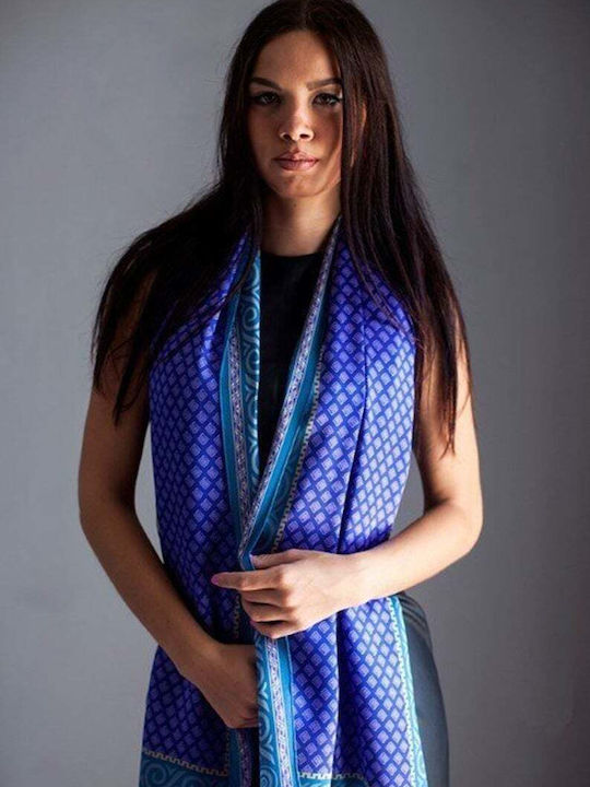 Kalfas Luxury Silk Γυναικείο Μεταξωτό Φουλάρι Γαλάζιο