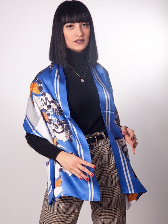 Kalfas Luxury Silk Γυναικείο Μεταξωτό Φουλάρι Μπλε