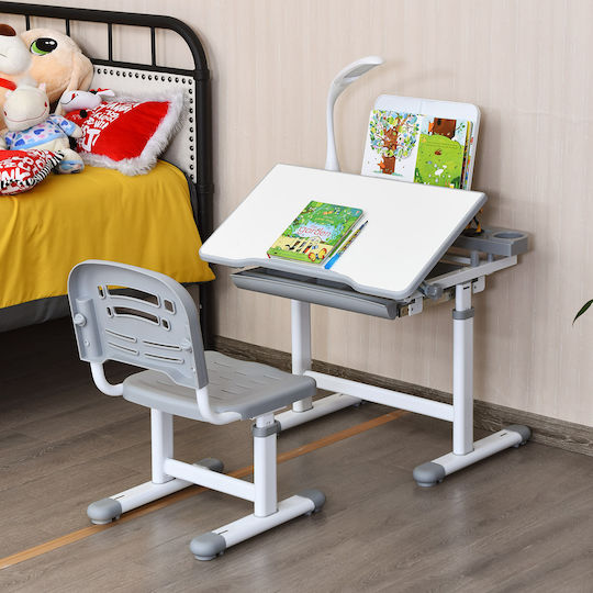 Kinder Schreibtisch aus Melamin Grau 66x49,5x54-76cm
