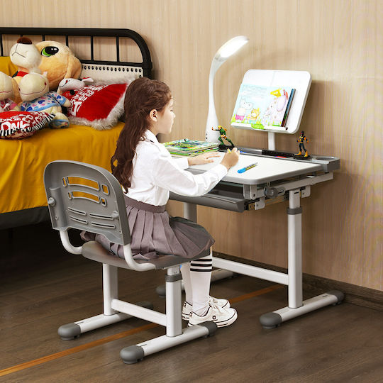 Kinder Schreibtisch aus Melamin Grau 66x49,5x54-76cm