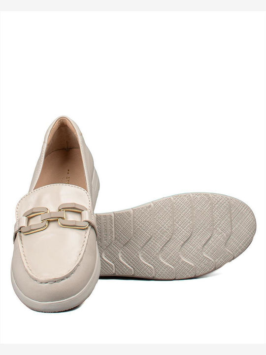 Leder Damen Loafers in Beige Farbe