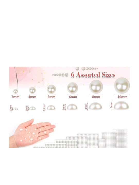 Sheet of White Pearl Stickers for Hairstyling Size 10mm 25 Pieces