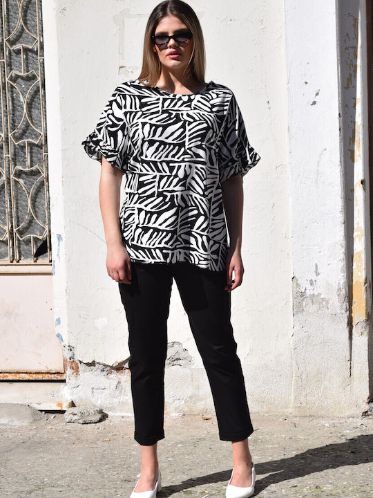 Plus Size Women's Blouse Black and white