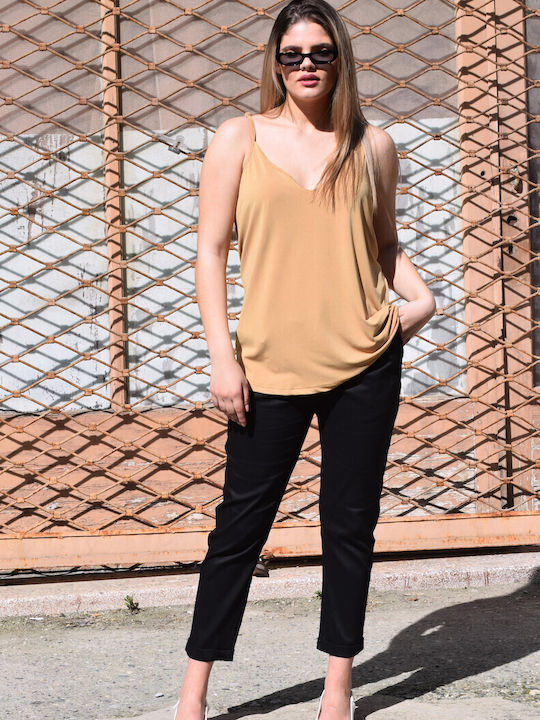 Plus Size Γυναικείο Lingerie Top με Δαντέλα Μπεζ Καμηλό