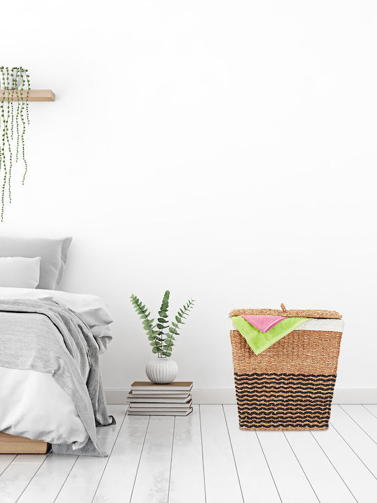 Relaxdays Καλάθι Απλύτων Ψάθινο 87lt με Καπάκι 50x50x40cm Καφέ