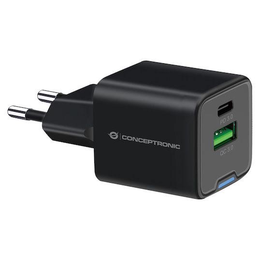 Conceptronic Încărcător Fără Cablu cu Port USB-A și Port USB-C 20W Livrarea energiei / Quick Charge 3.0 / Quick Charge 2.0 Negruς (ALTHEA15B)