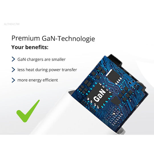 Conceptronic Φορτιστής GaN με Θύρα USB-A και 2 Θύρες USB-C και Καλώδιο USB-C - USB-C 67W Power Delivery Λευκός (ALTHEA17W)
