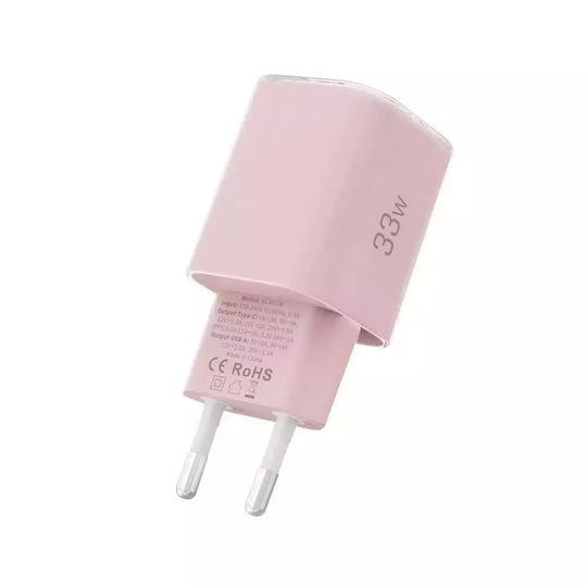 Tech-Protect Зарядно без кабел с USB-A порт и USB-C порт 33W Розов (NCM33W)
