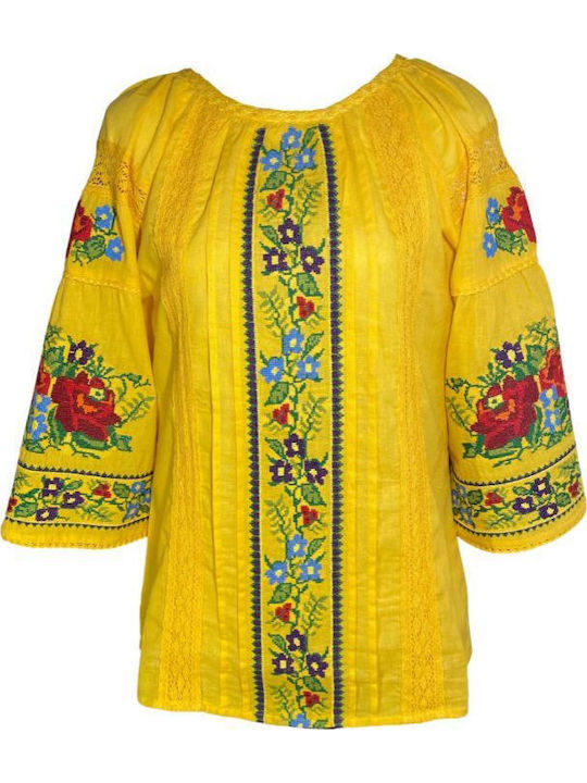 Pulover Damă Floral Galben