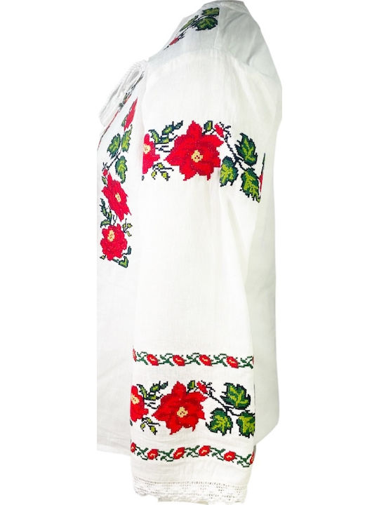 Bluze Damă Bumbac Mânecă Lungă Floral Alb, Roșu, Burgundy