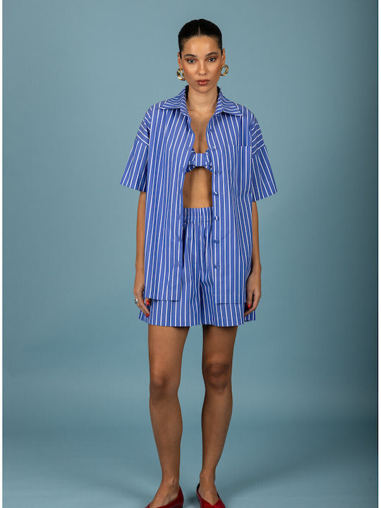 Women's Striped Short Sleeve Shirt Blue