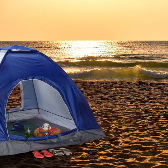 Relaxdays Cort De Camping Pop Up Albastru 3 Anotimpuri Pentru 2 Persoane 135x200x135cm