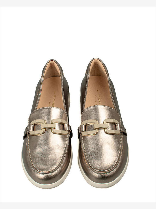 Δερμάτινα Γυναικεία Loafers σε Χρυσό Χρώμα