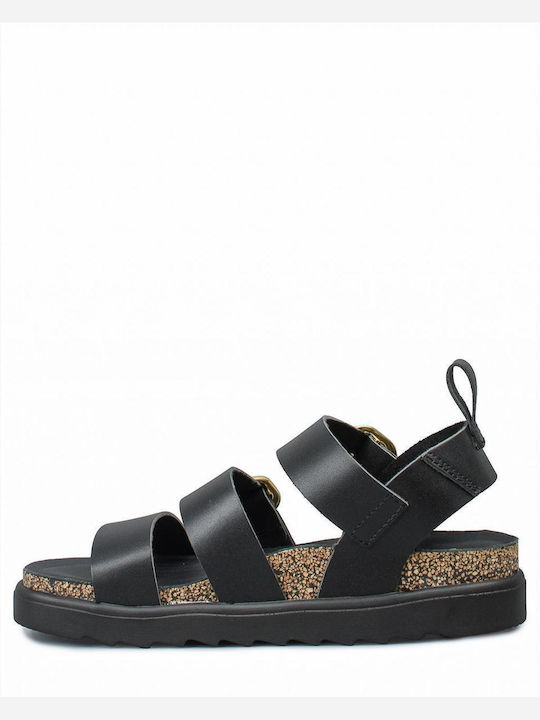 Leather Women's Flat Sandals in Black Color